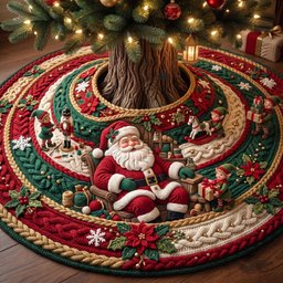 Santa Spiral Quilted Tree Skirt