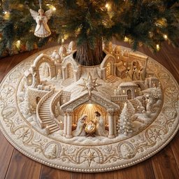 Nativity Village Quilted Tree Skirt