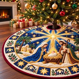 Nativity Bethlehem Blessing Quilted Tree Skirt