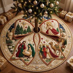 Jeweled Nativity Quilted Tree Skirt