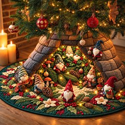 Gnome Christmas Wreath Garden Quilted Tree Skirt