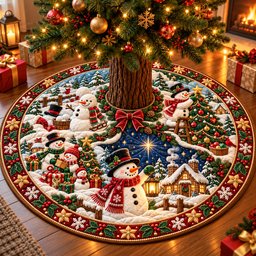 Snowman Christmas Magic Quilted Tree Skirt