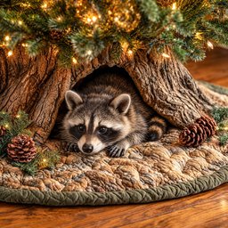 Raccoon Den Quilted Tree Skirt