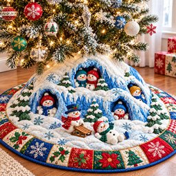 Snowman Christmas Magic Quilted Tree Skirt