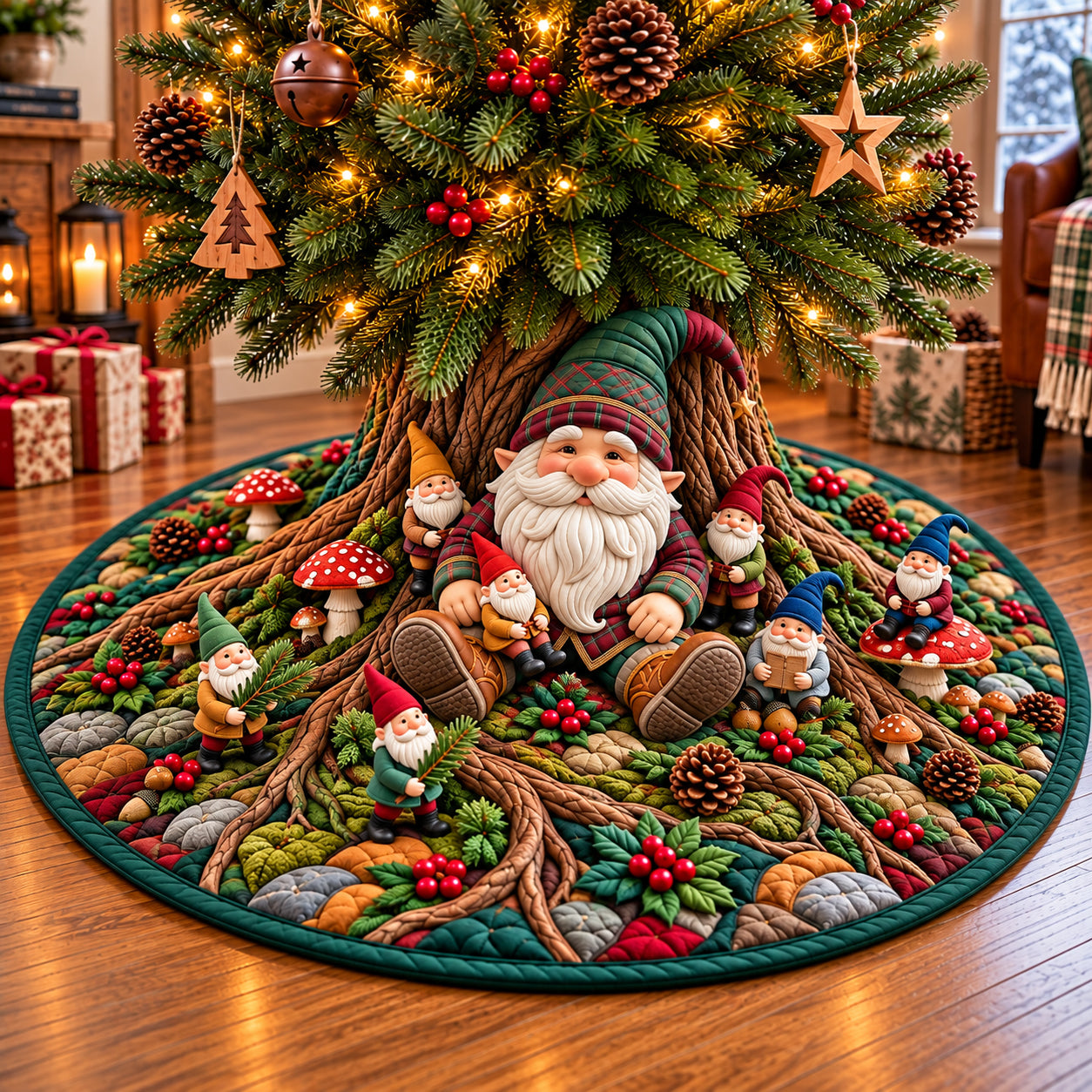 Giant Gnome Guardian Quilted Tree Skirt