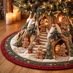 Gingerbread Village Quilted Tree Skirt