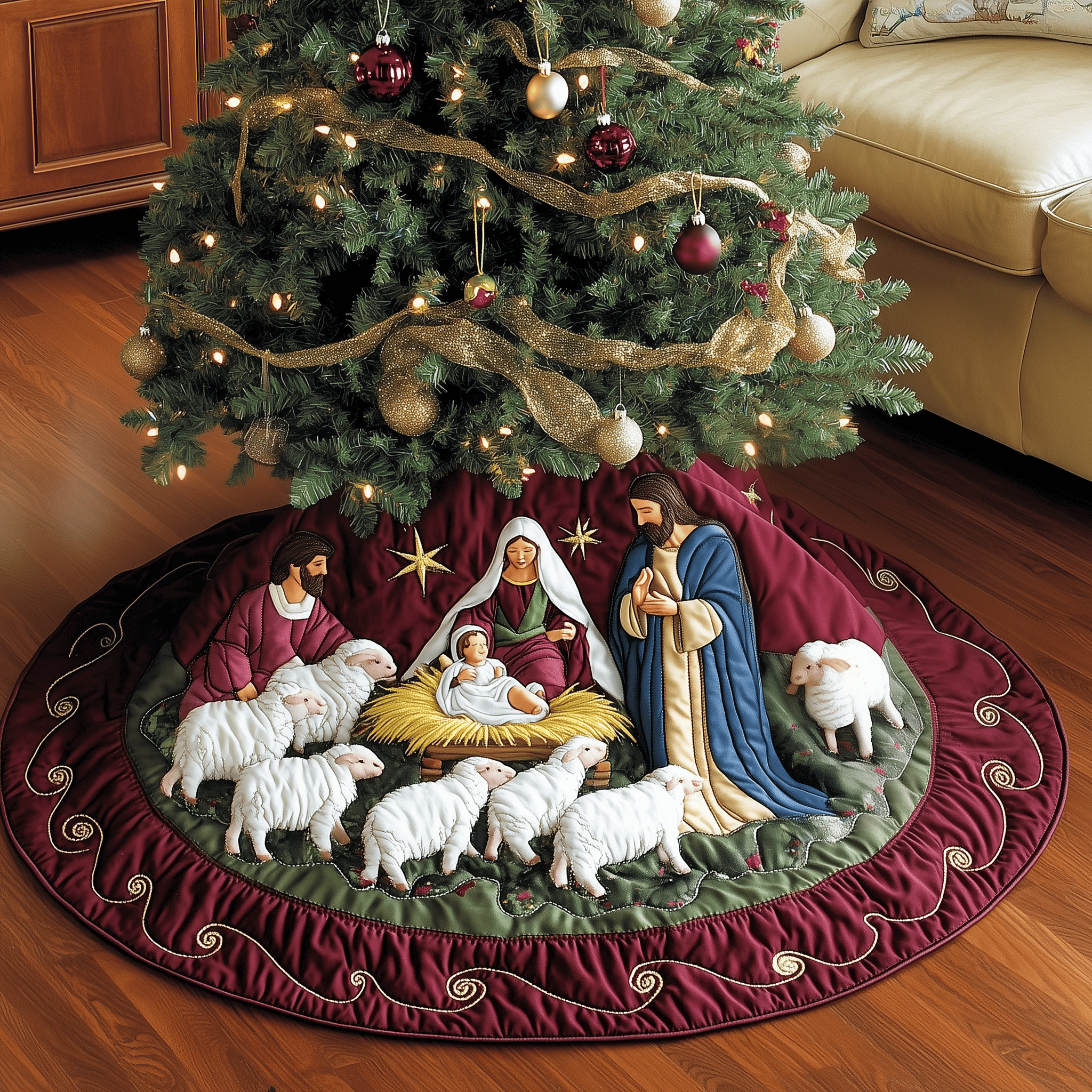 Nativity Scene Quilted Tree Skirt