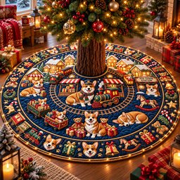 Corgi Toy Train Quilted Tree Skirt