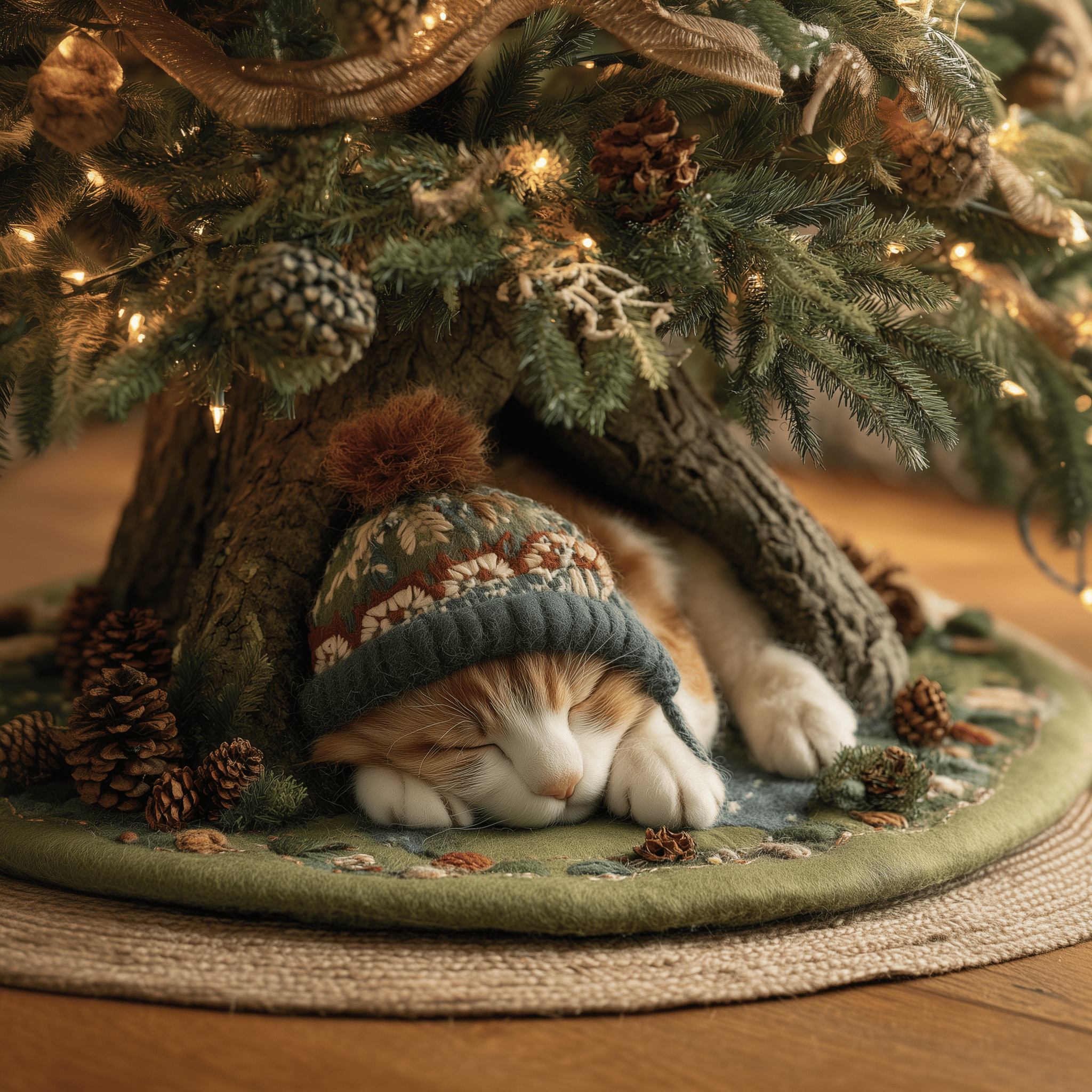 Cozy Cat Nap Quilted Tree Skirt