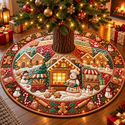 Snowman Bakery Village Quilted Tree Skirt