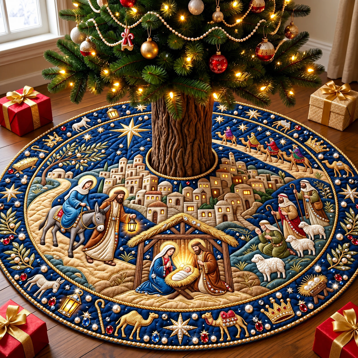 Journey To Bethlehem Quilted Tree Skirt