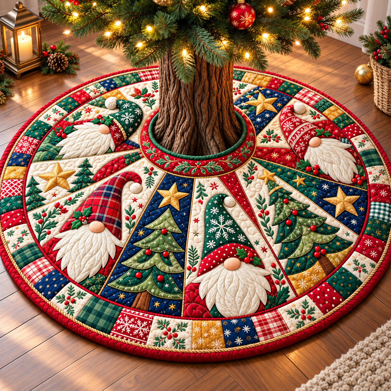 Gnomes Country Charm Quilted Tree Skirt