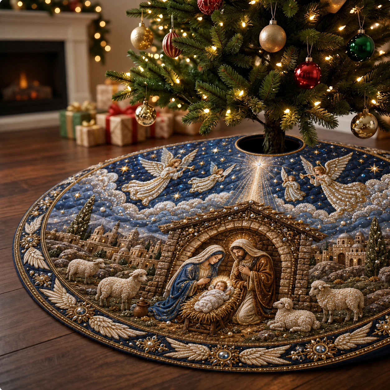 Bethlehem Stable Night Quilted Tree Skirt