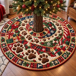 Christmas Paw Print Trail Quilted Tree Skirt