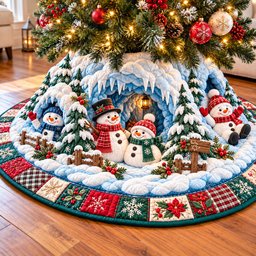 Snowman Frosty Friend Quilted Tree Skirt