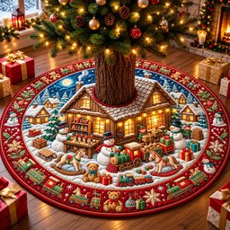 Snowman Toy Workshop Quilted Tree Skirt