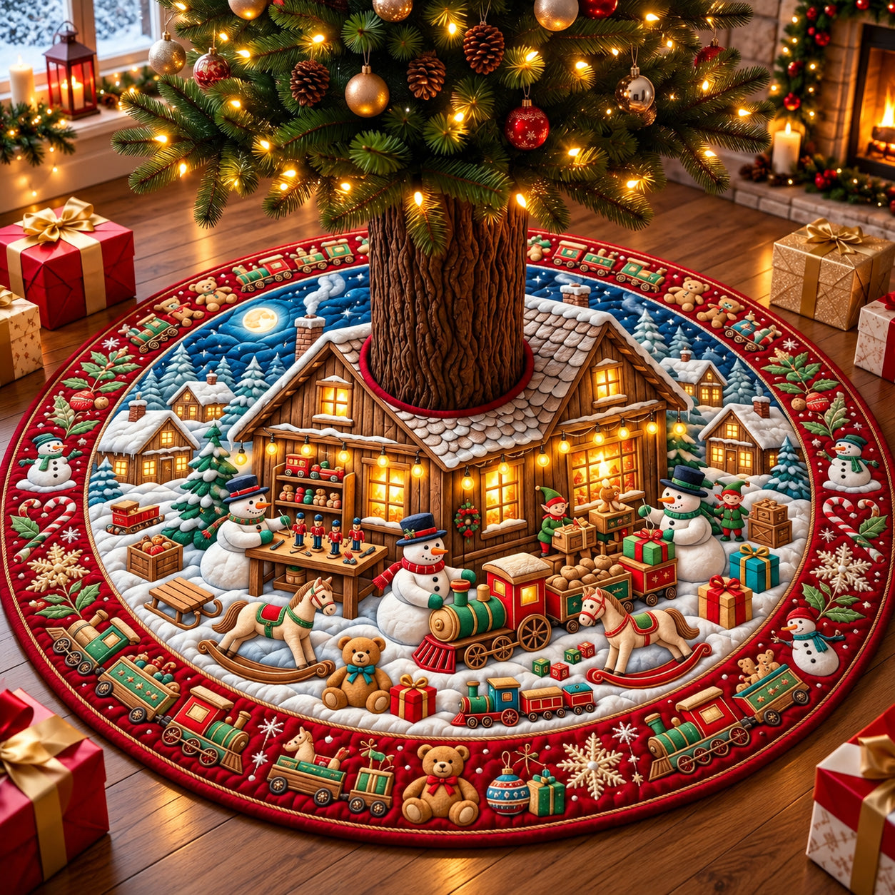Snowman Toy Workshop Quilted Tree Skirt