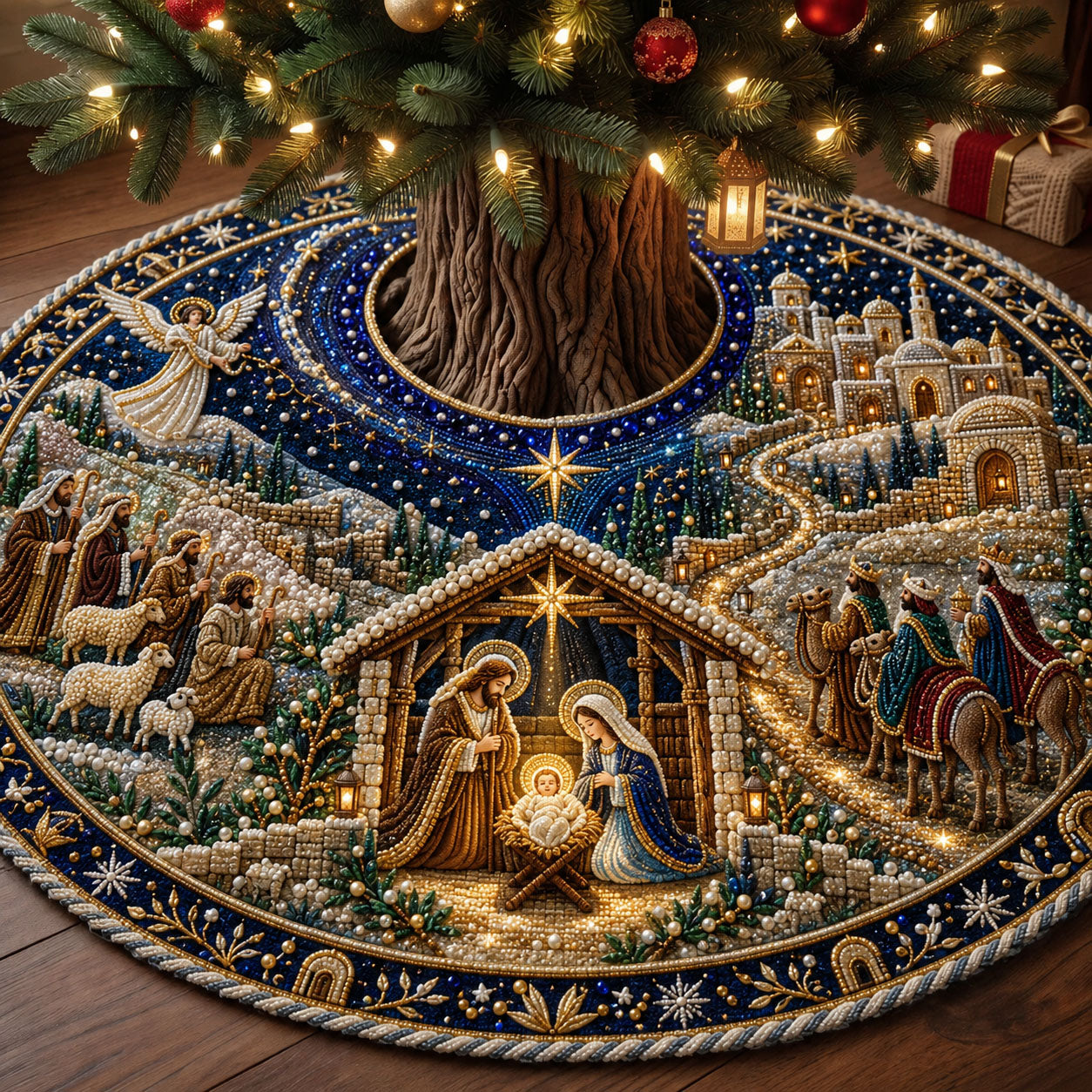 Journey To The Manger Quilted Tree Skirt