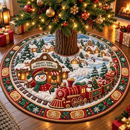 Snowman North Pole Express Quilted Tree Skirt