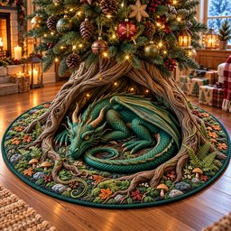 Ancien Tree Sleeping Dragon Quilted Tree Skirt