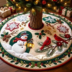 Christmas Snowman Quilted Tree Skirt