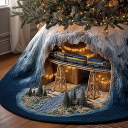 Tunnel Train Quilted Tree Skirt