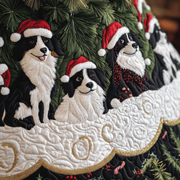Christmas Border Collie Quilted Tree Skirt