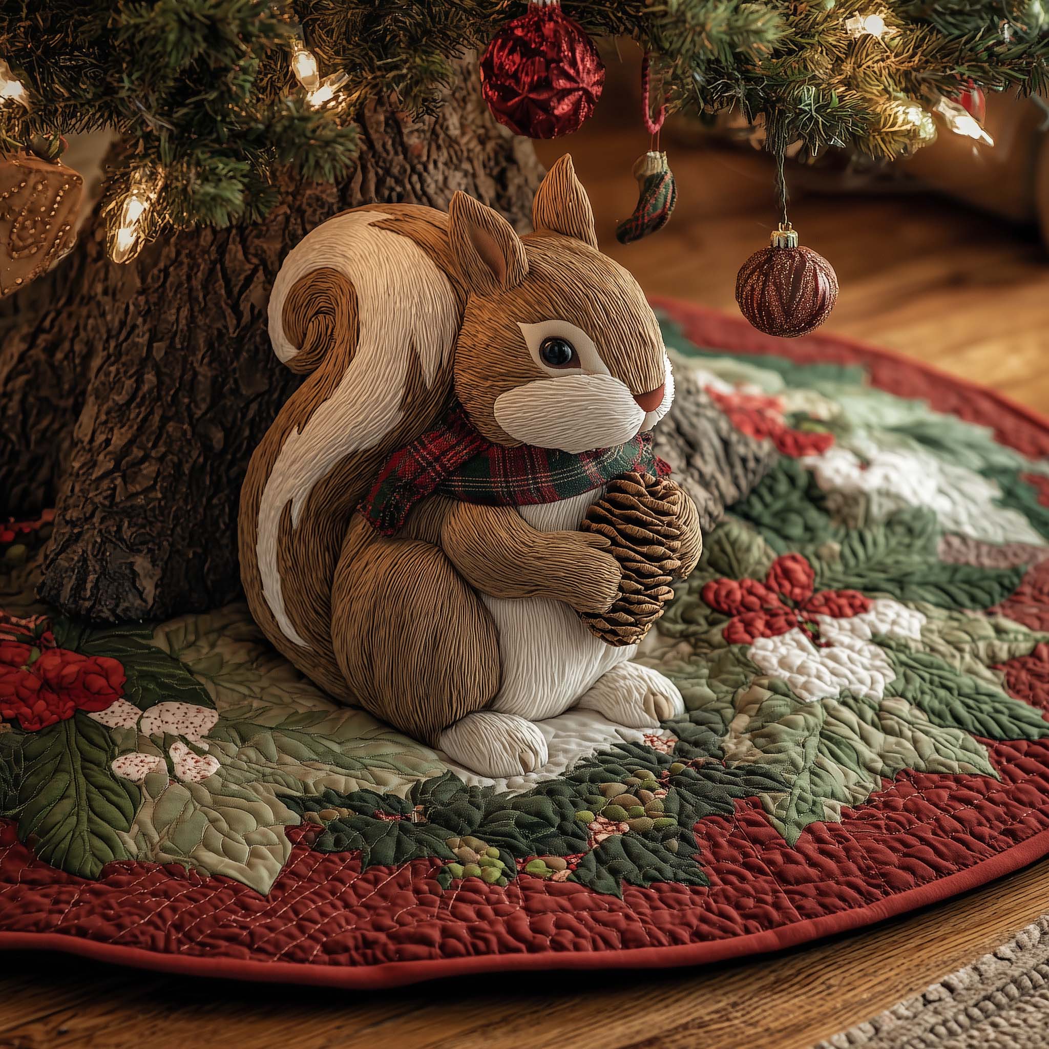 Squirrel Gathering Quilted Tree Skirt