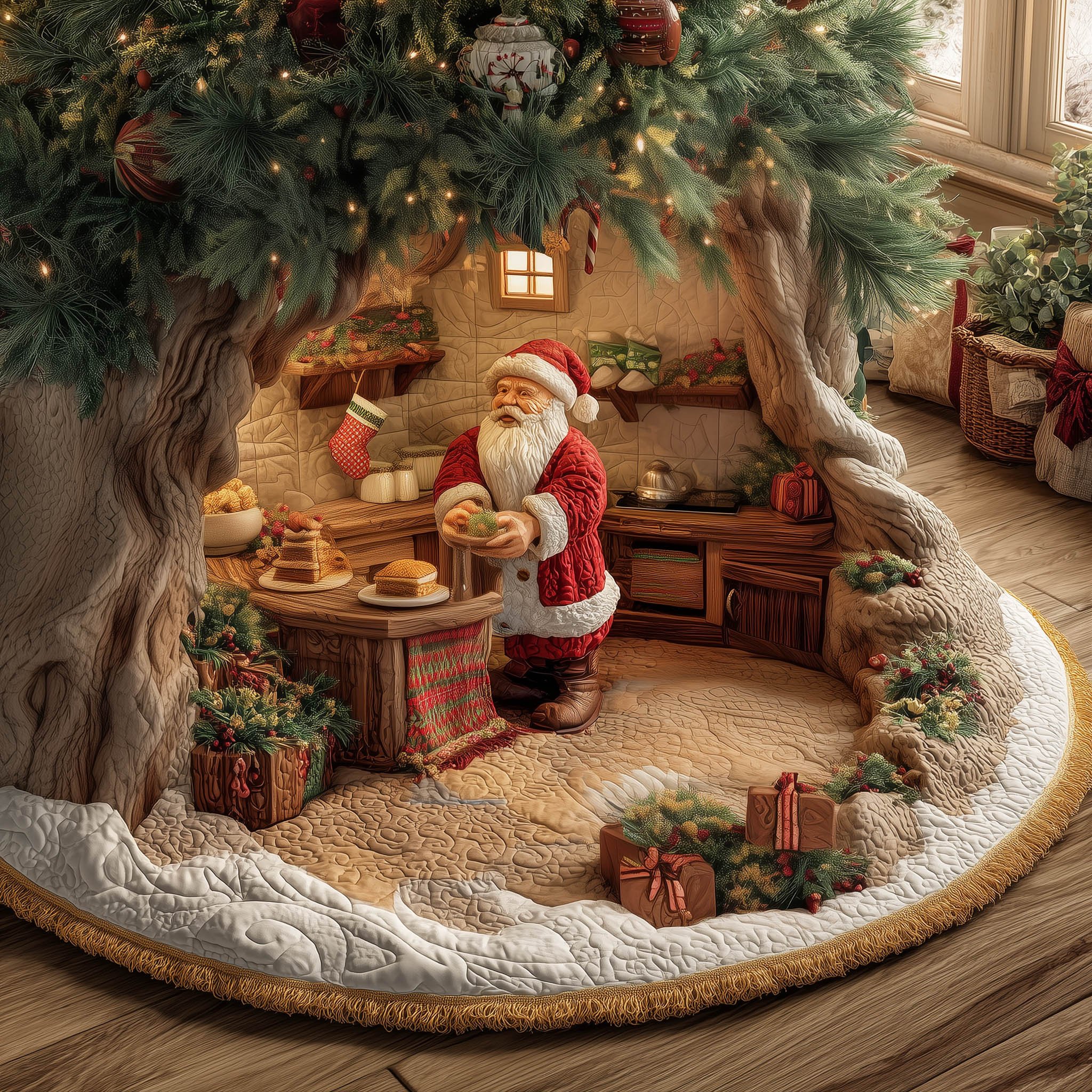 Santa Kitchen Quilted Tree Skirt