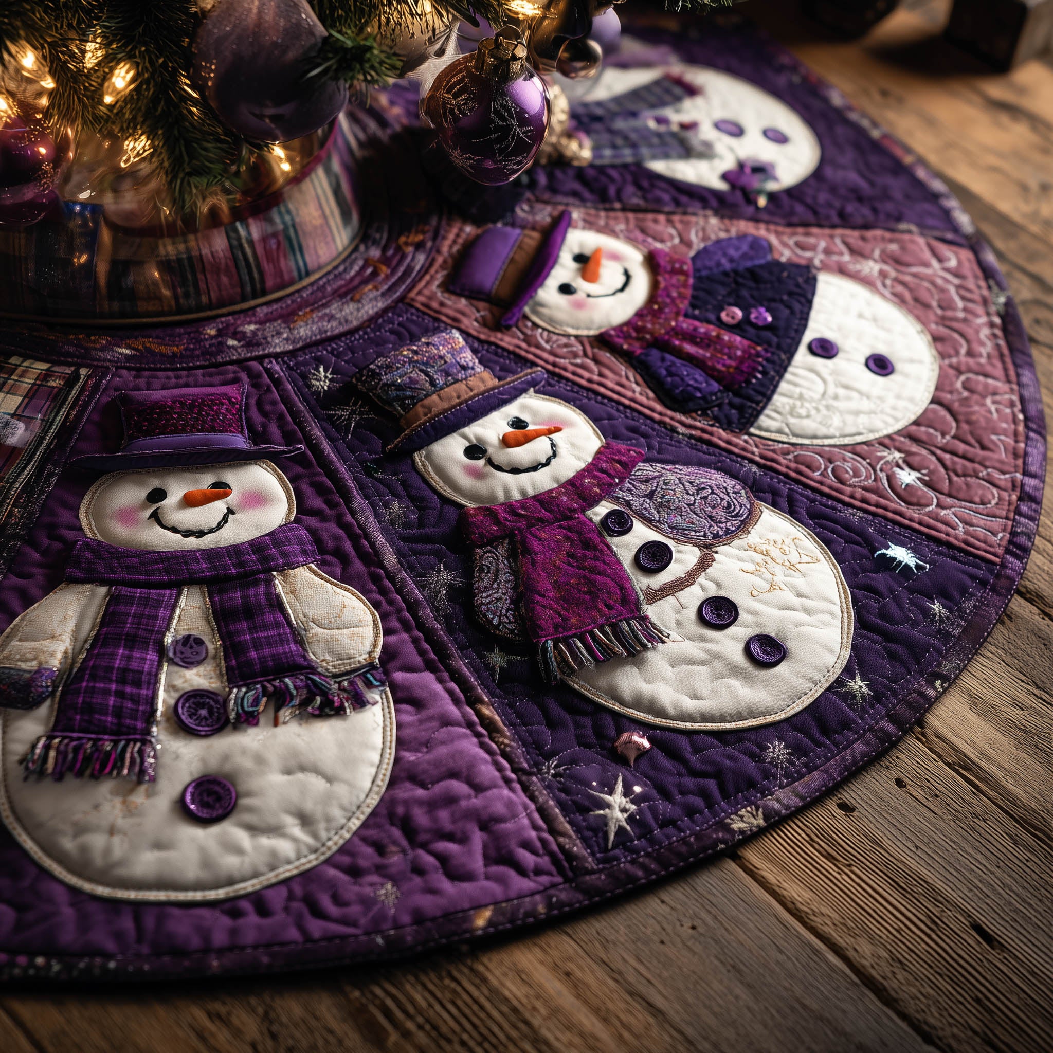 Snowmen Assemble Quilted Tree Skirt