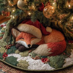 Woodland Fox Christmas Quilted Tree Skirt