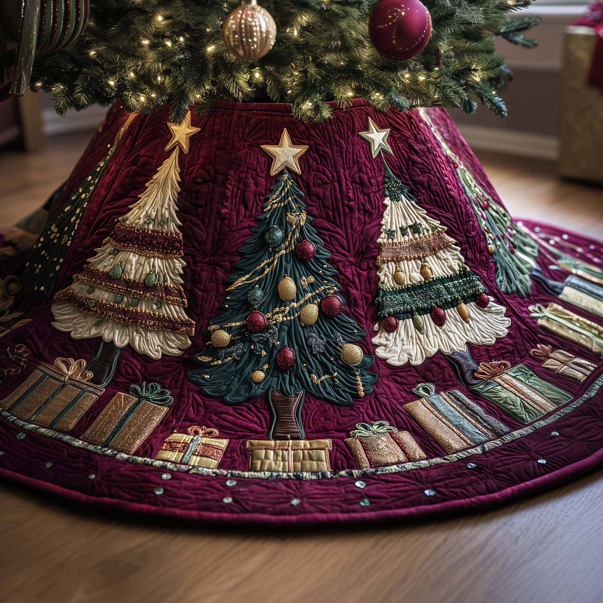 Starry Trees Quilted Tree Skirt