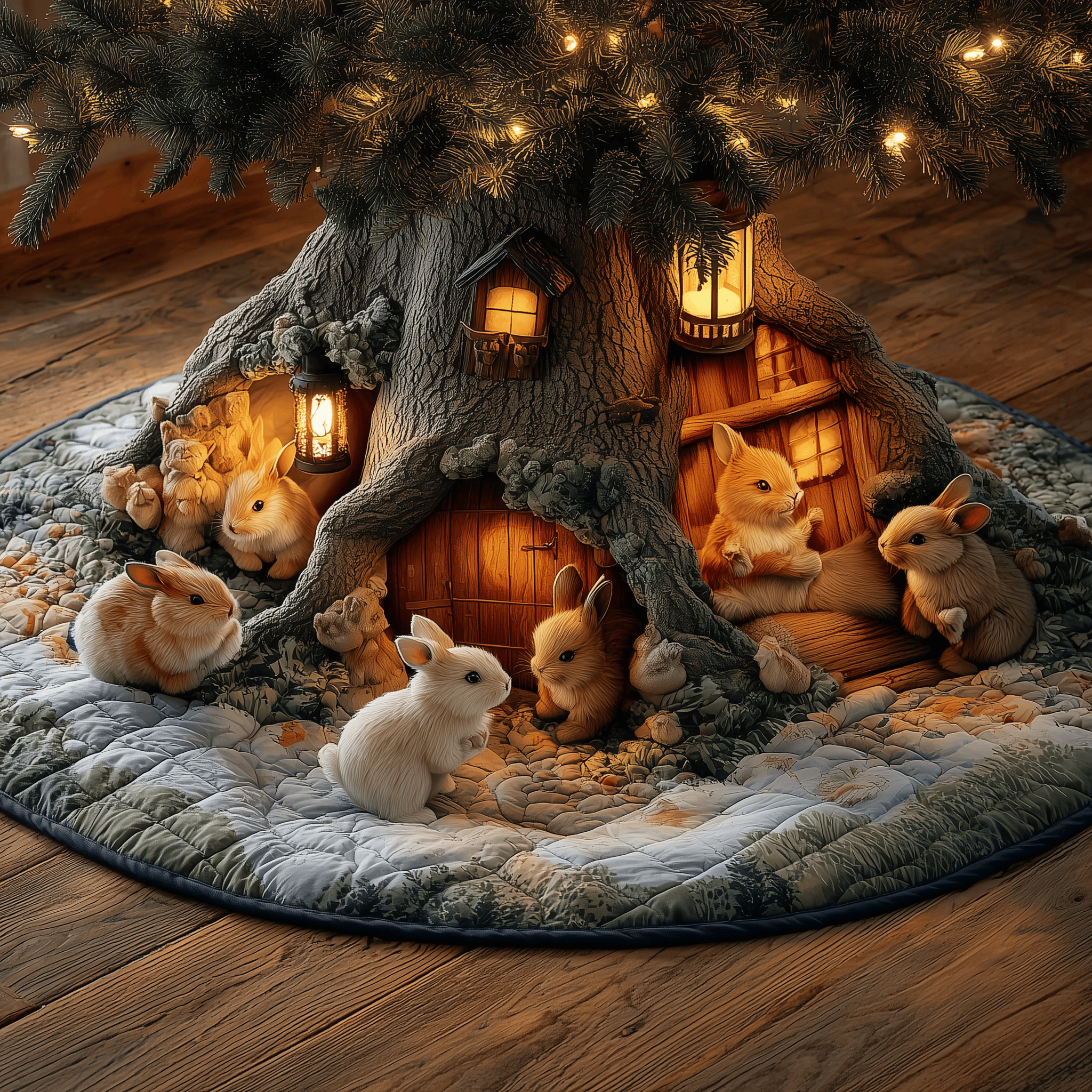 Enchanted Burrow Village Quilted Tree Skirt