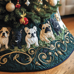 Festive French Bulldog Quilted Tree Skirt