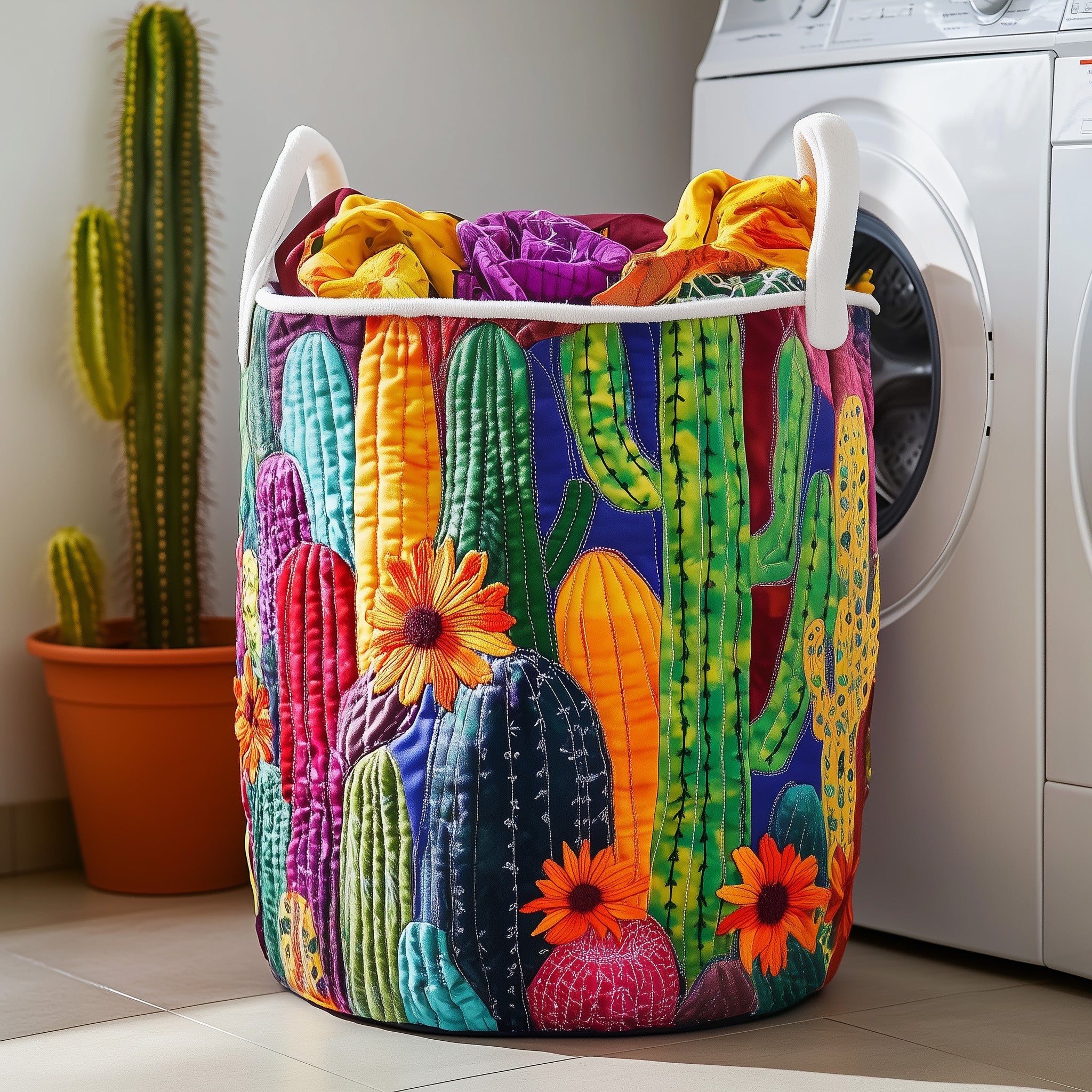 Dreamy Cactus Quilted Laundry Basket Holiday Favorite Gift
