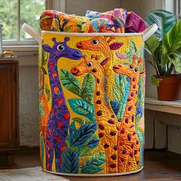 Dot Dot Giraffe Quilted Laundry Basket Thanksgiving Merch Gift
