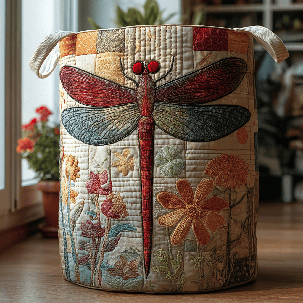 Dragonfly Bloom Quilted Laundry Basket Valentine�s Day Merch Gift