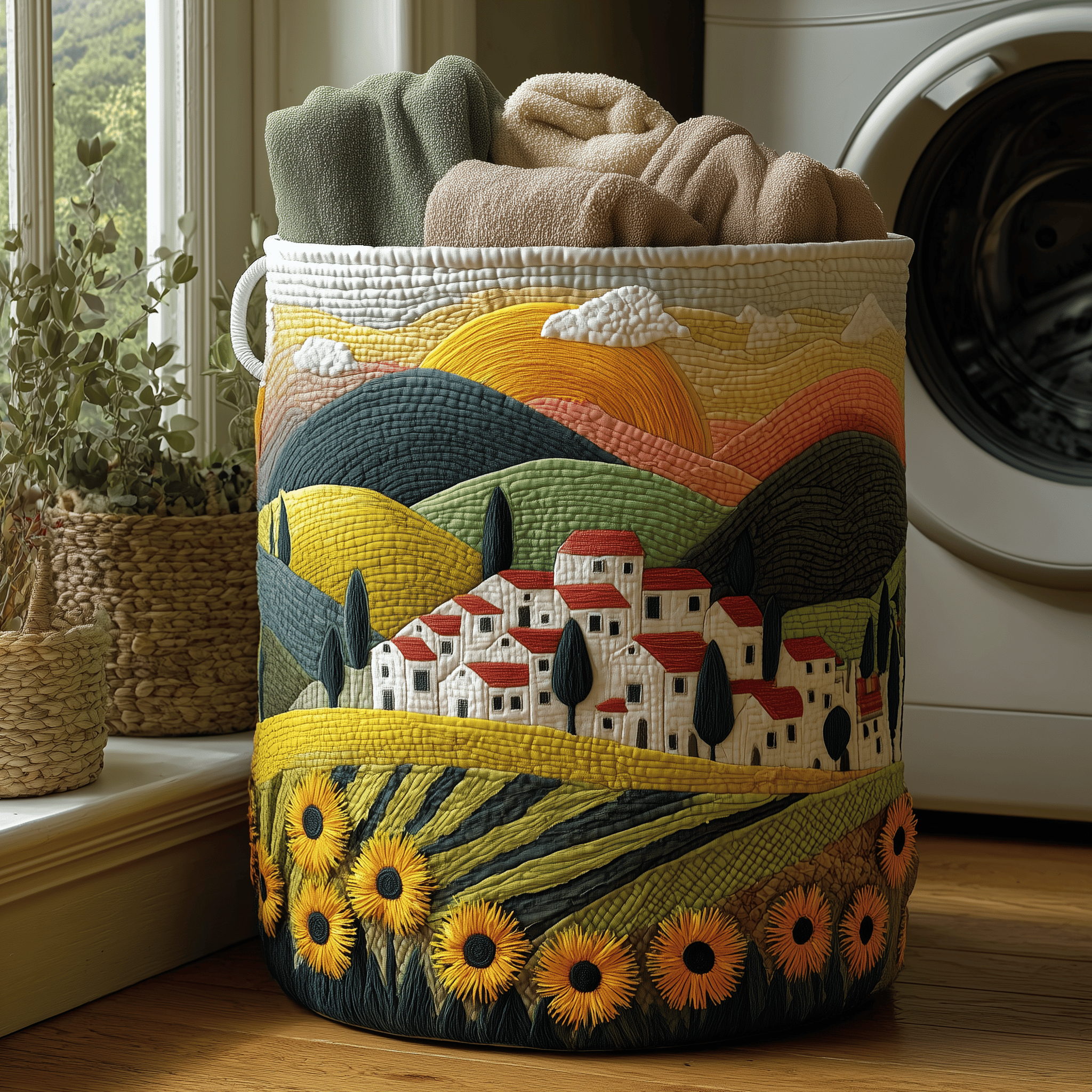 Countryside Dreams Quilted Laundry Basket Perfect Gift For College Dorm