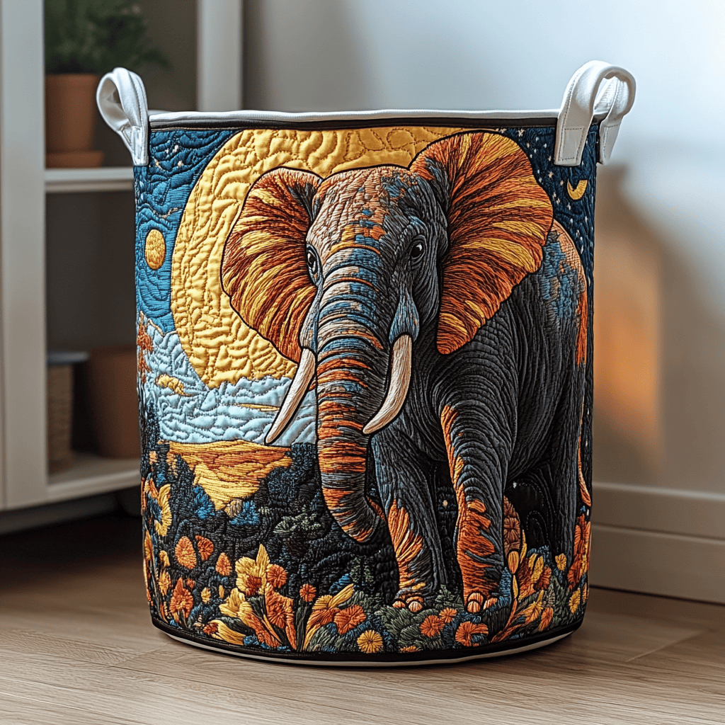 Earthy Elephant Quilted Laundry Basket Excellent Gift For Her