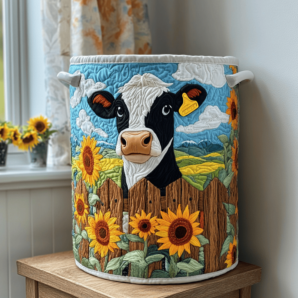 Cow Blossom Quilted Laundry Basket Excellent Gift For Her