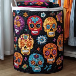 Dia De Muertos Quilted Laundry Basket Thanksgiving Merch Gift