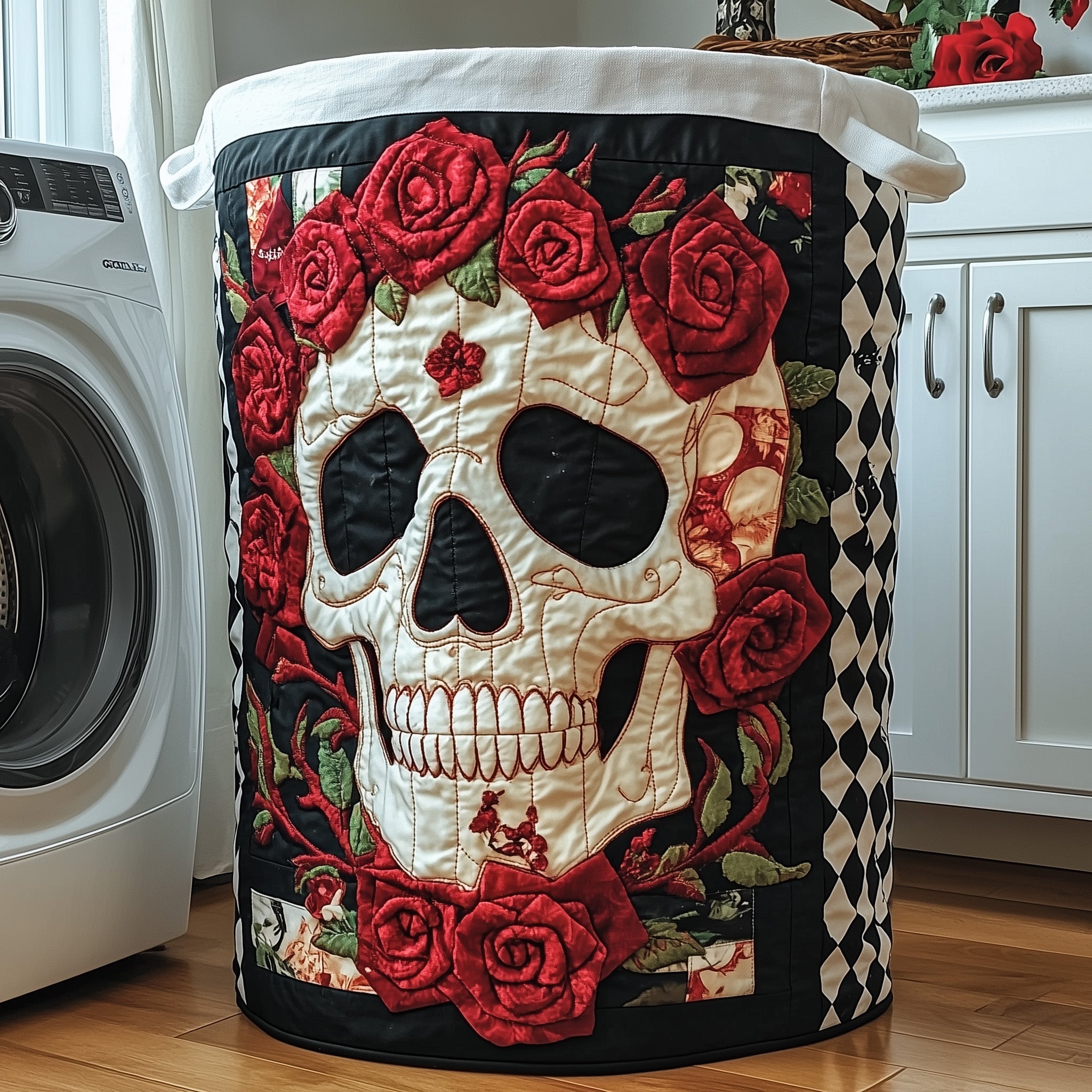 Dark Elegance Quilted Laundry Basket Summer Merch Vibes