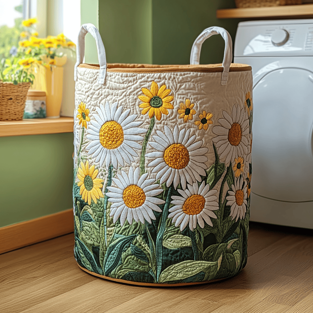 Daisy Charm Quilted Laundry Basket Great Stocking Stuffer