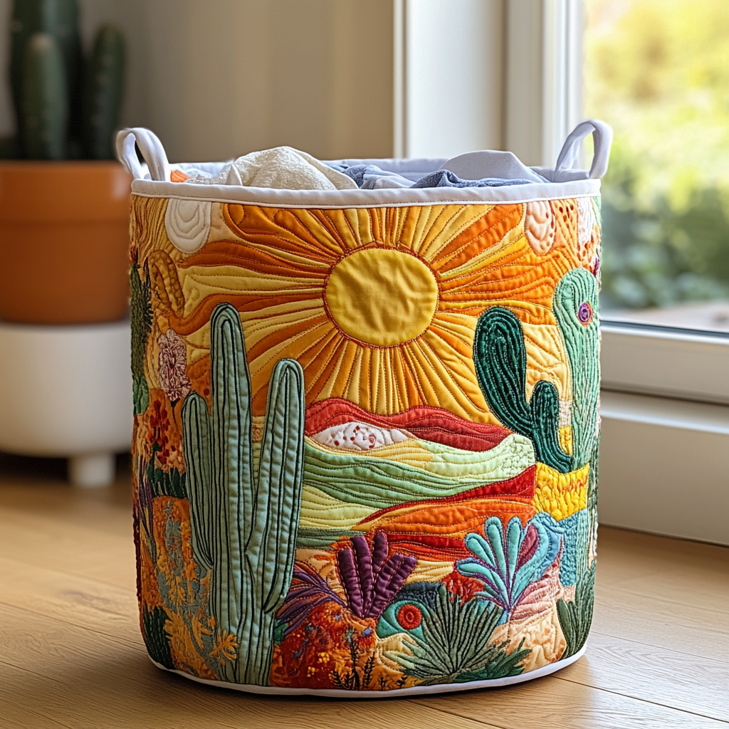 Desert Sunrise Quilted Laundry Basket Halloween Merch Gift