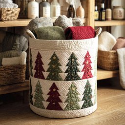 Evergreen Stripes Quilted Laundry Basket Perfect Gift For Your House