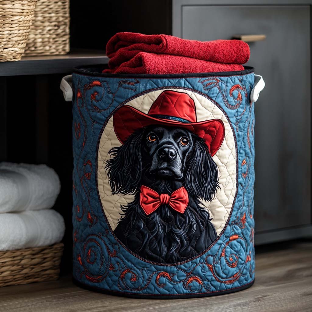Cowboy Spaniel Charm Quilted Laundry Basket Merch For Mom