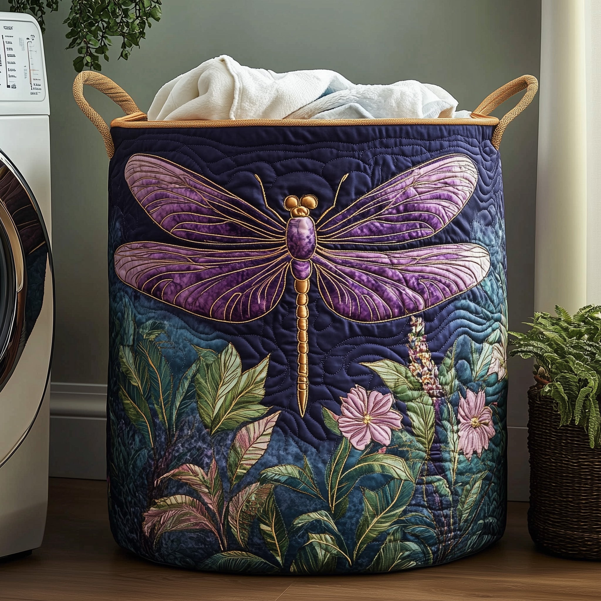 Elegant Dragonfly Quilted Laundry Basket Holiday Season Merch
