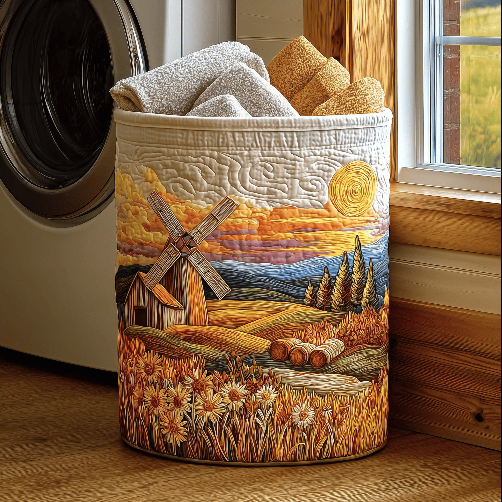 Countryside Sunset Quilted Laundry Basket Perfect Gift For Your House