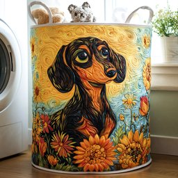 Doxie Charm Quilted Laundry Basket Anniversary Merch Gift
