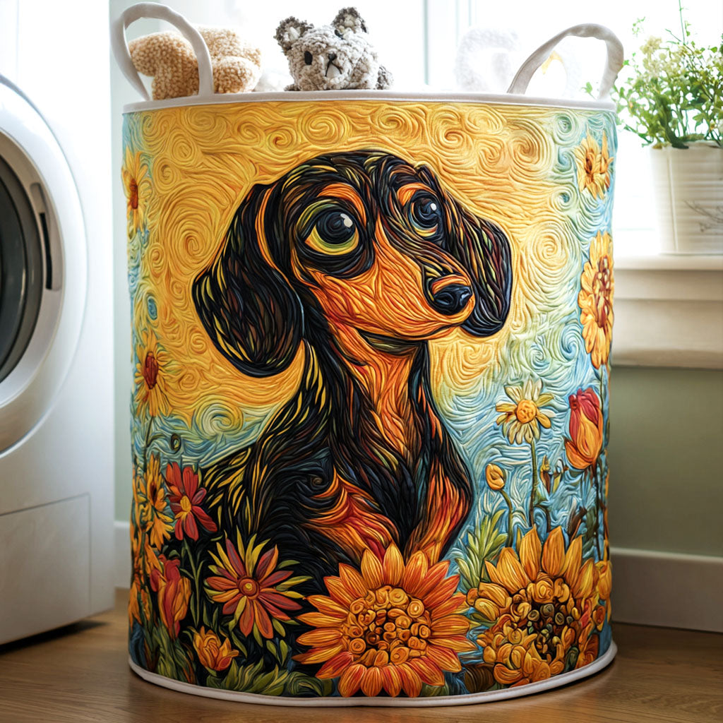 Doxie Charm Quilted Laundry Basket Anniversary Merch Gift